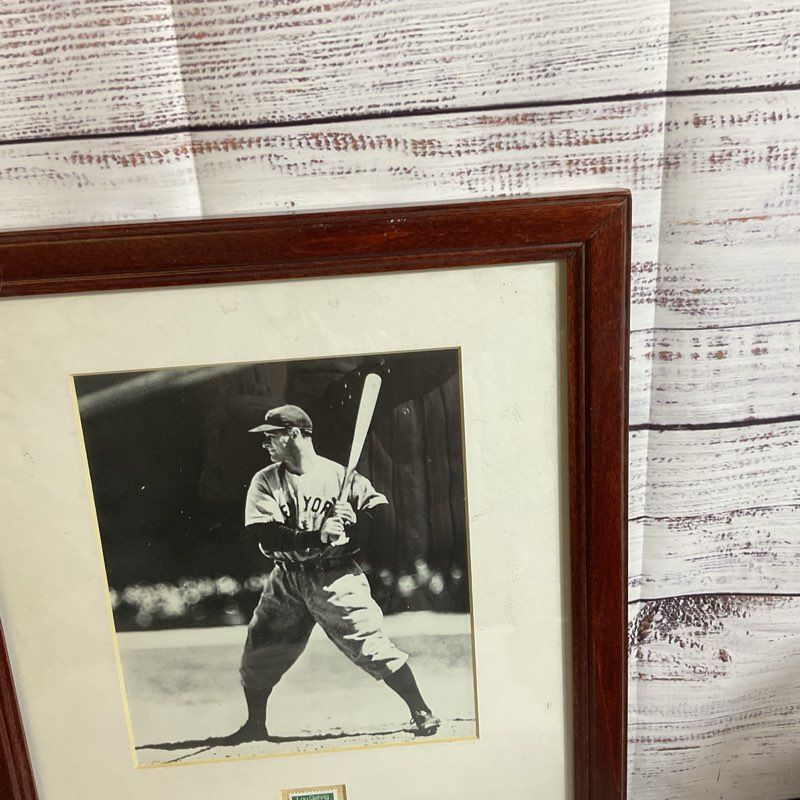 LOU GEHRIG Photograph and Stamp- FRAMED 16" X 12.5"