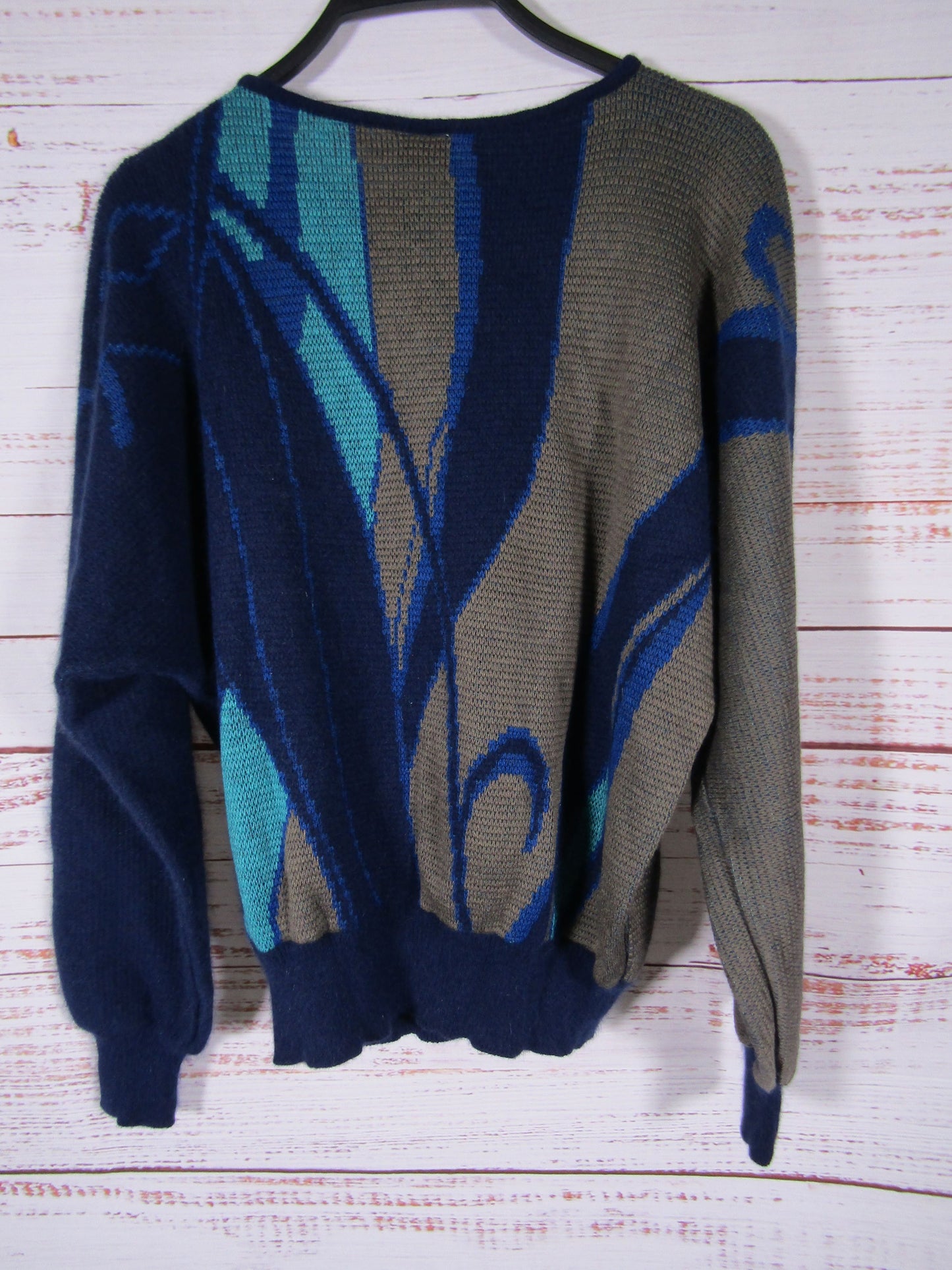 Vintage Mondi Women's Blue & Gray Wool Blend Knit Pullover Sweater Size 42