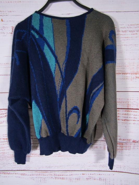 Vintage Mondi Women's Blue & Gray Wool Blend Knit Pullover Sweater Size 42