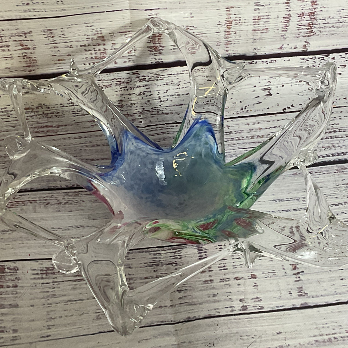 VTG. Murano Glass Pierced Starfish Shape Decorative Bowl- 3.25" x 9"