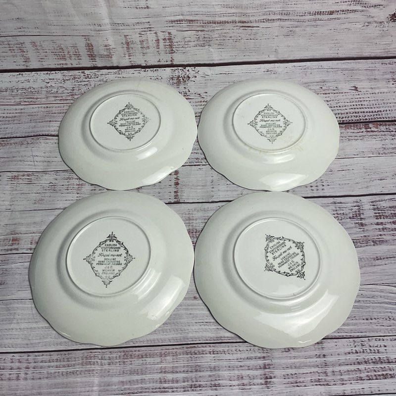 J&G Meakin 4 Pc. Forget Me Not 7" Floral Rim White Porcelain Dessert Plate Set