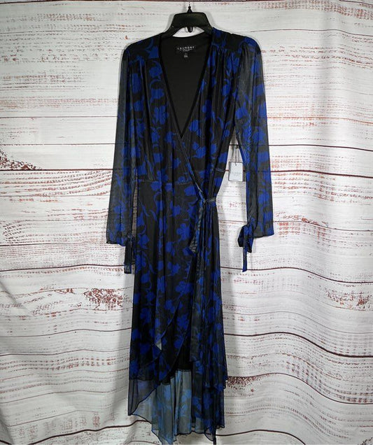 NWT Laundry by Shelli Segal Black and Blue floral Mesh Wrap Dress Size 4
