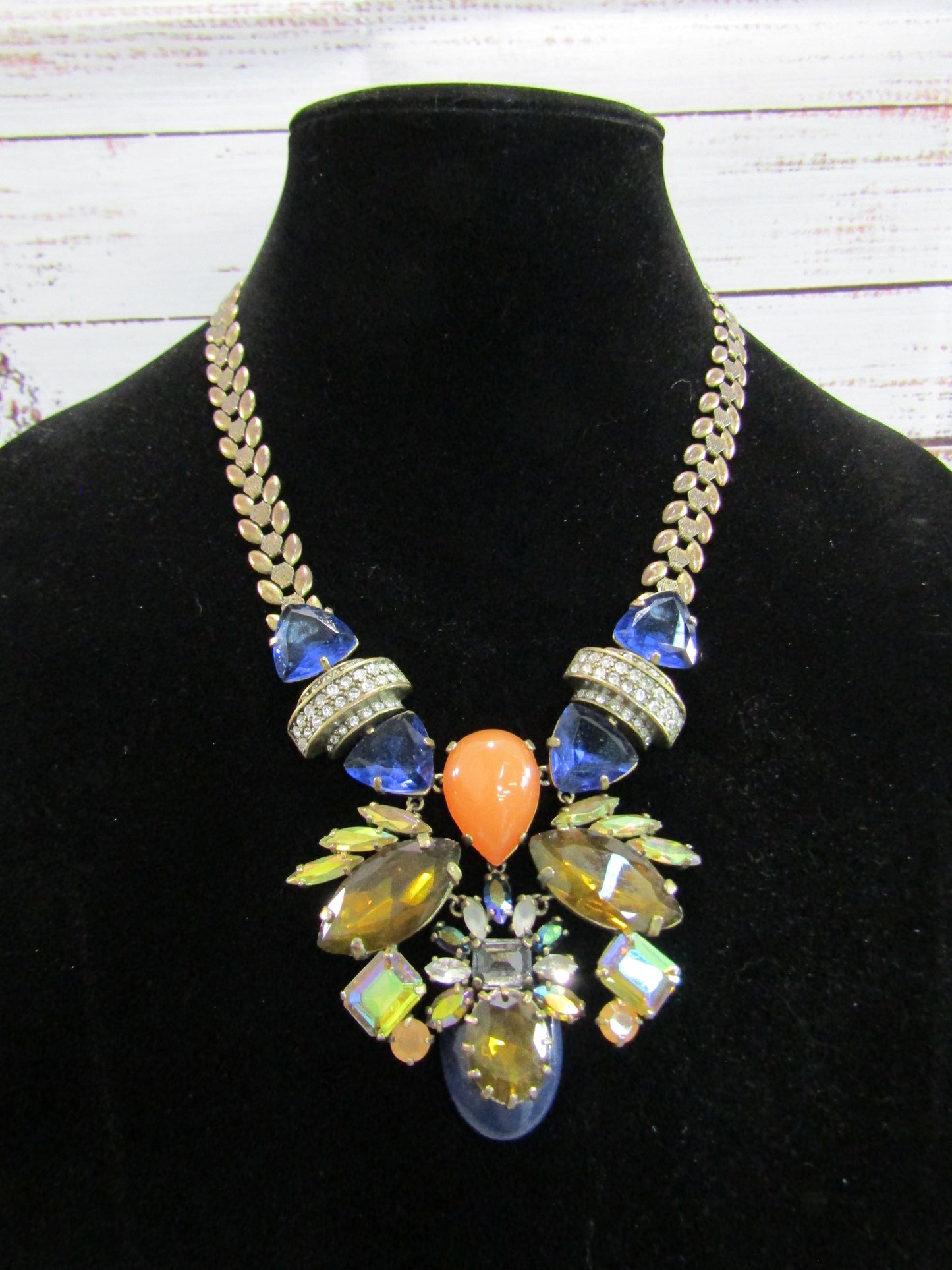J. Crew Multi-Color Rhinestone Resin Pendant Statement Necklace