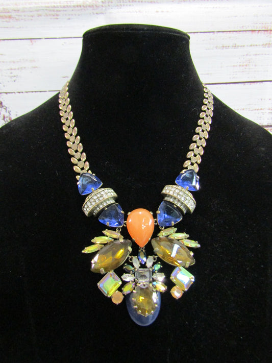 J. Crew Multi-Color Rhinestone Resin Pendant Statement Necklace
