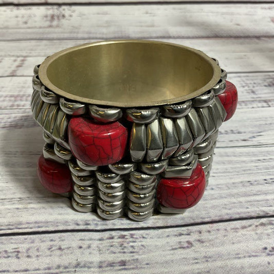 MNG MANGO Silver Tone and Resin?? Wide Bangle Bracelet- 8"