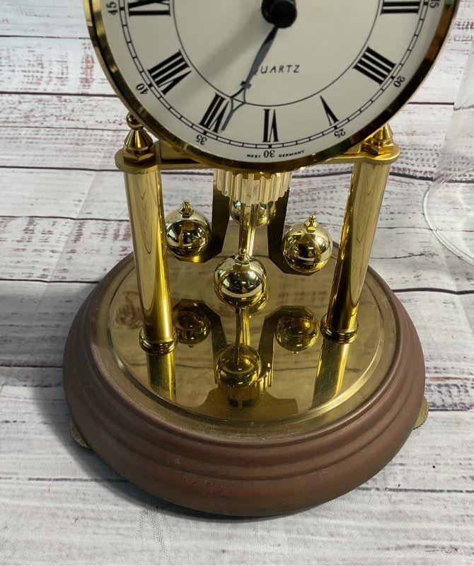 Vintage Kundo Quartz Clock Made In Germany Battery Operated With Glass Dome 8.5"