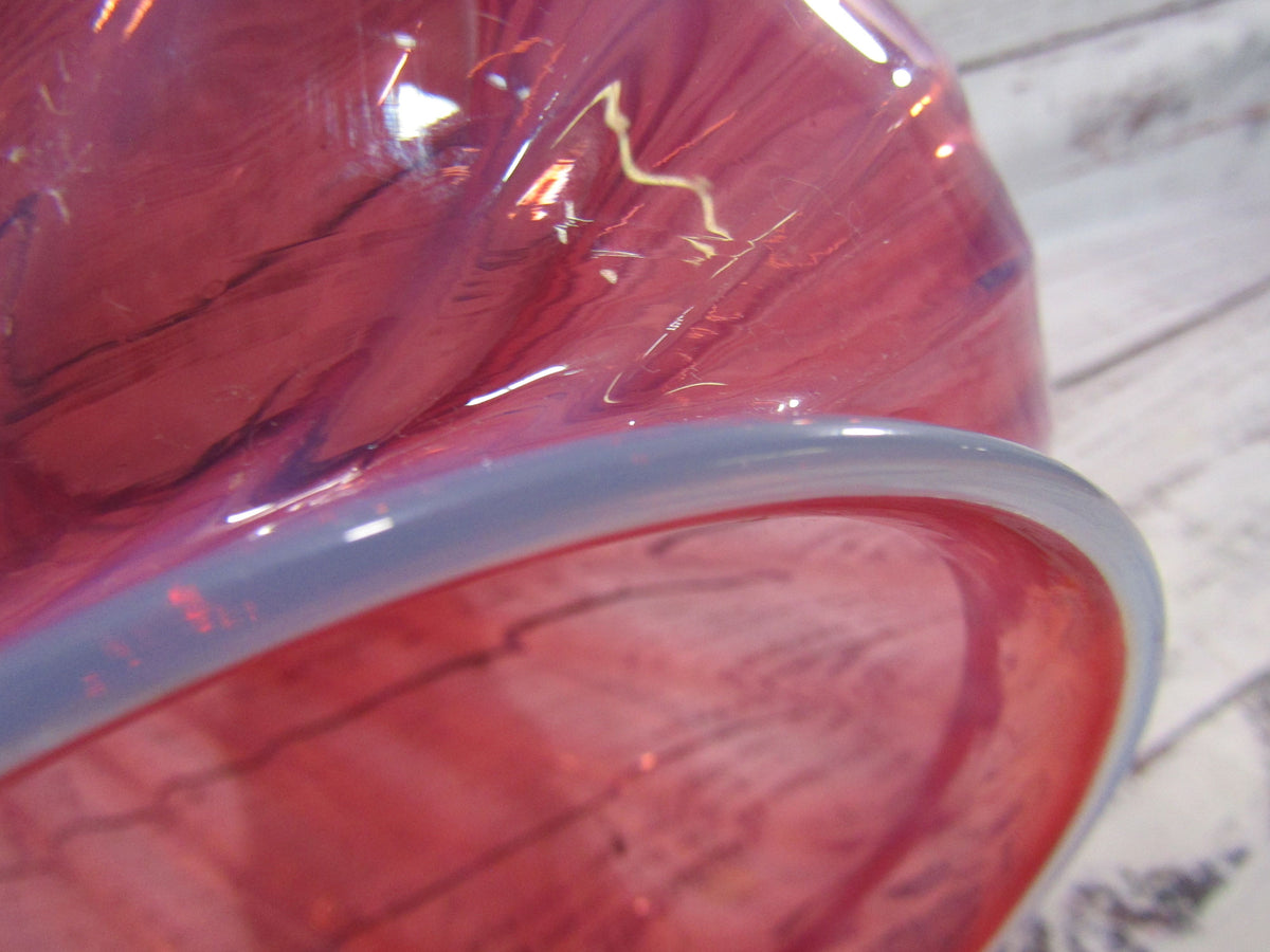 Cranberry Opalescent Swirl Glass Hurricane Lamp Shade