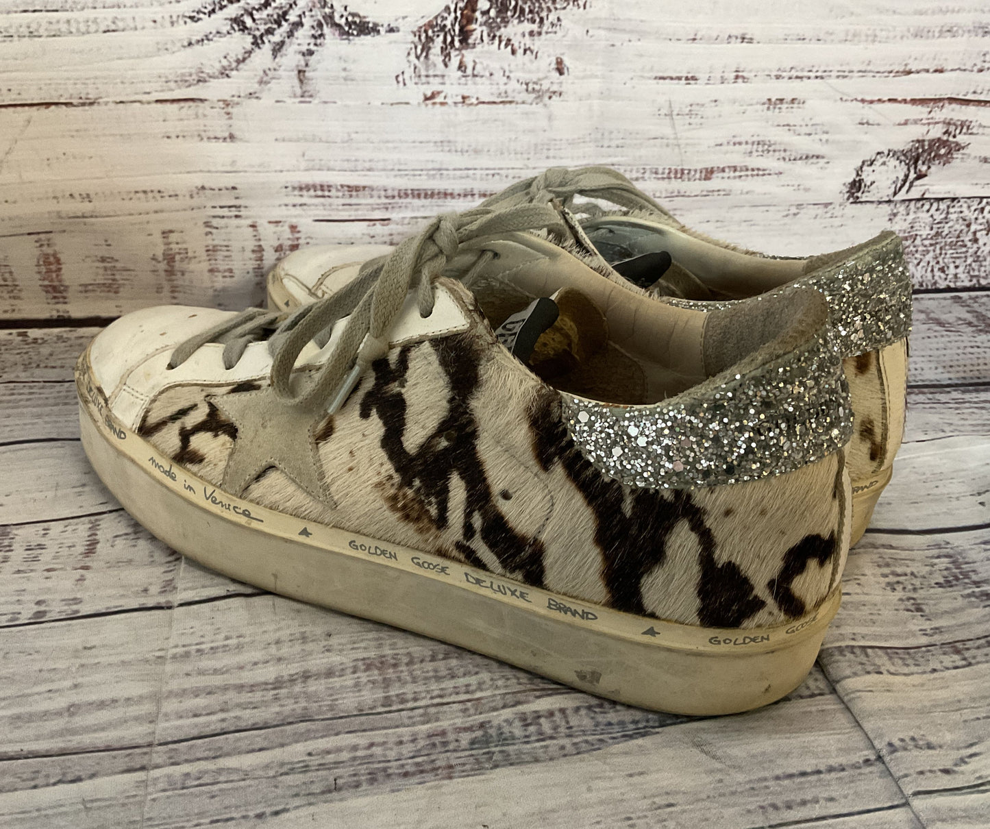 Golden Goose Hi Star Private Edition Leopard Print Calf Hair Sneakers Multi 7.5