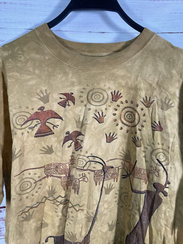 Vintage The Mountain Native American Cave Art Tie Dye Graphic T-Shirt 1997 XL