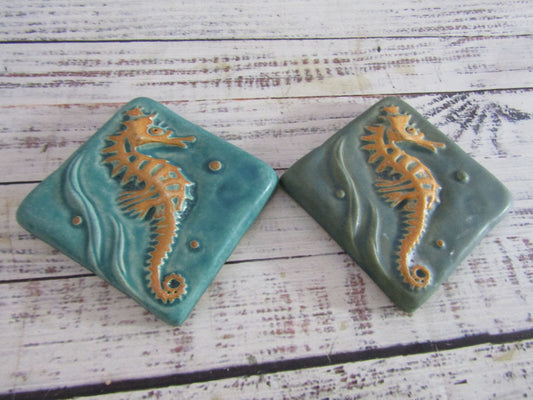 Gretchen Kramp Ceramic Seahorse Tile Set of 2