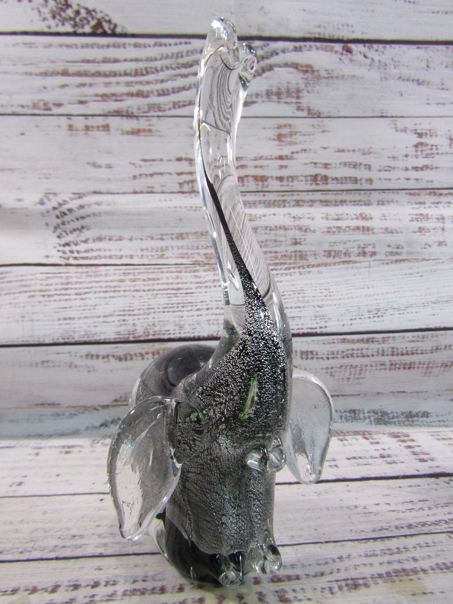 Hand Blown Silver Fleck Millefiori Murano Glass Elephant Figurine