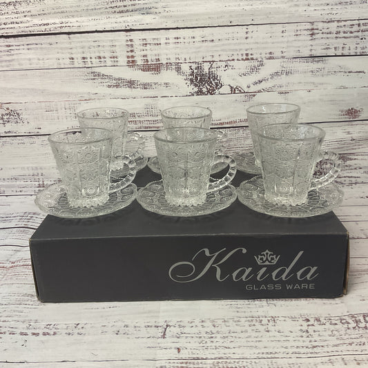 Kaida Glassware Crystallite Clear Glass Tea Cup Saucer Set 12 Pieces