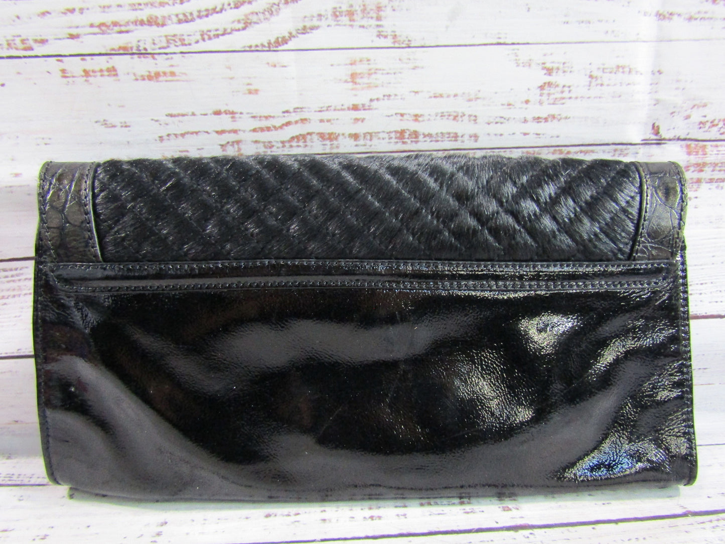 Francesco Biasia Women's Black Patent Leather Calf Hair Clutch