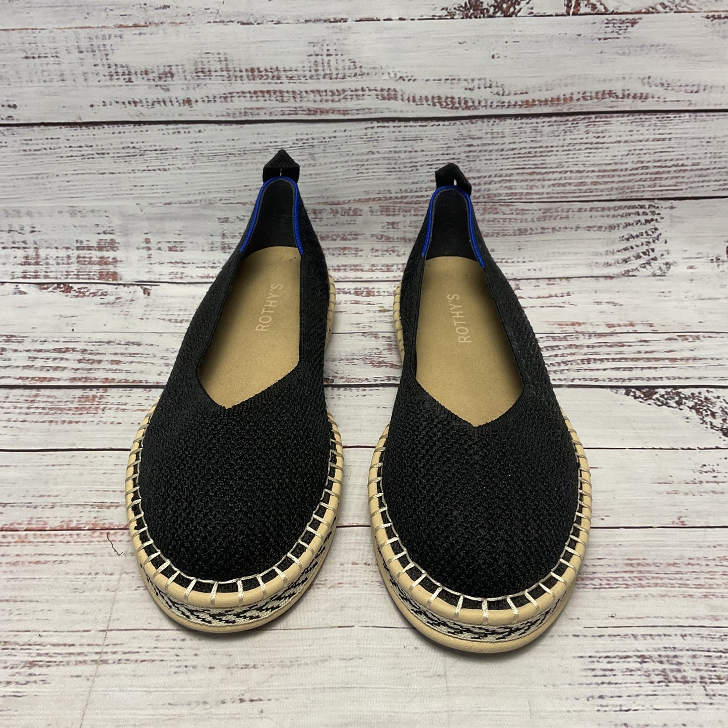 Rothy’s Boardwalk Black Stripe Knit Espadrille Fats Loafers Shoe Women Size 8