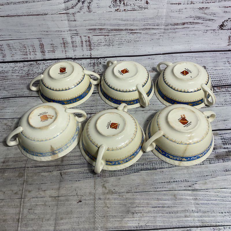 VTG. Myott Powder Blue 6 Pc. Staffordshire Porcelain 4" Double Handled Bowl Set