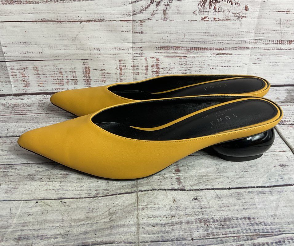 Yuna x Christy Ng Leather Mule Heels Yellow 39