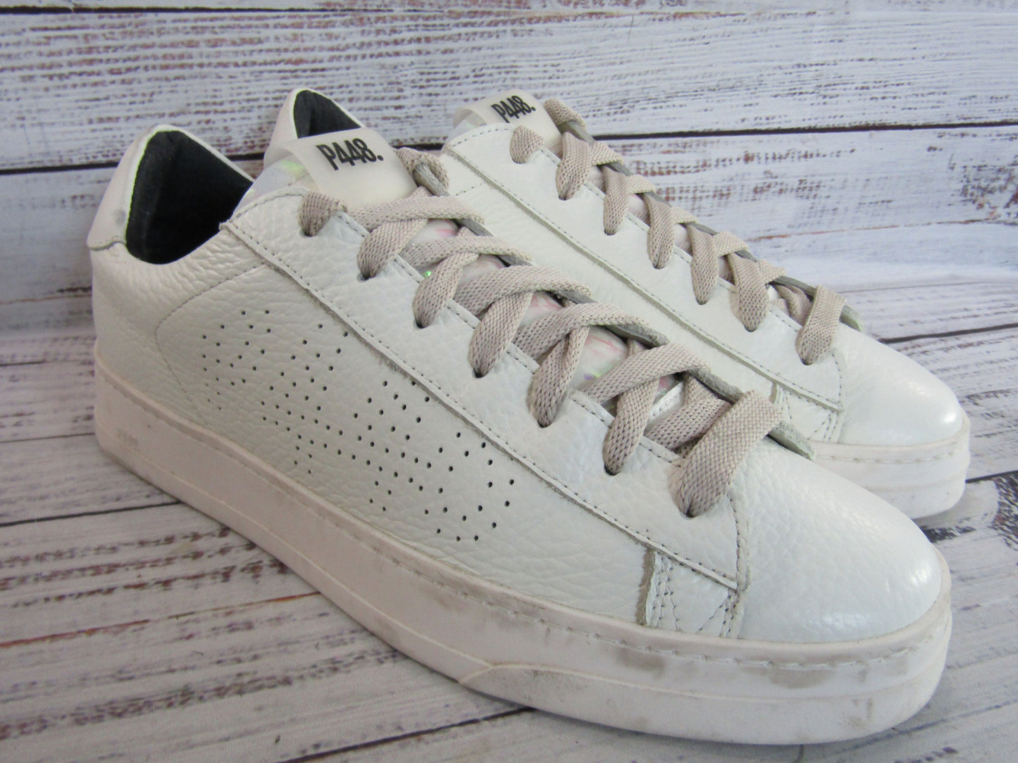 P448 John Women's White Leather Low Top Sneaker Size 8