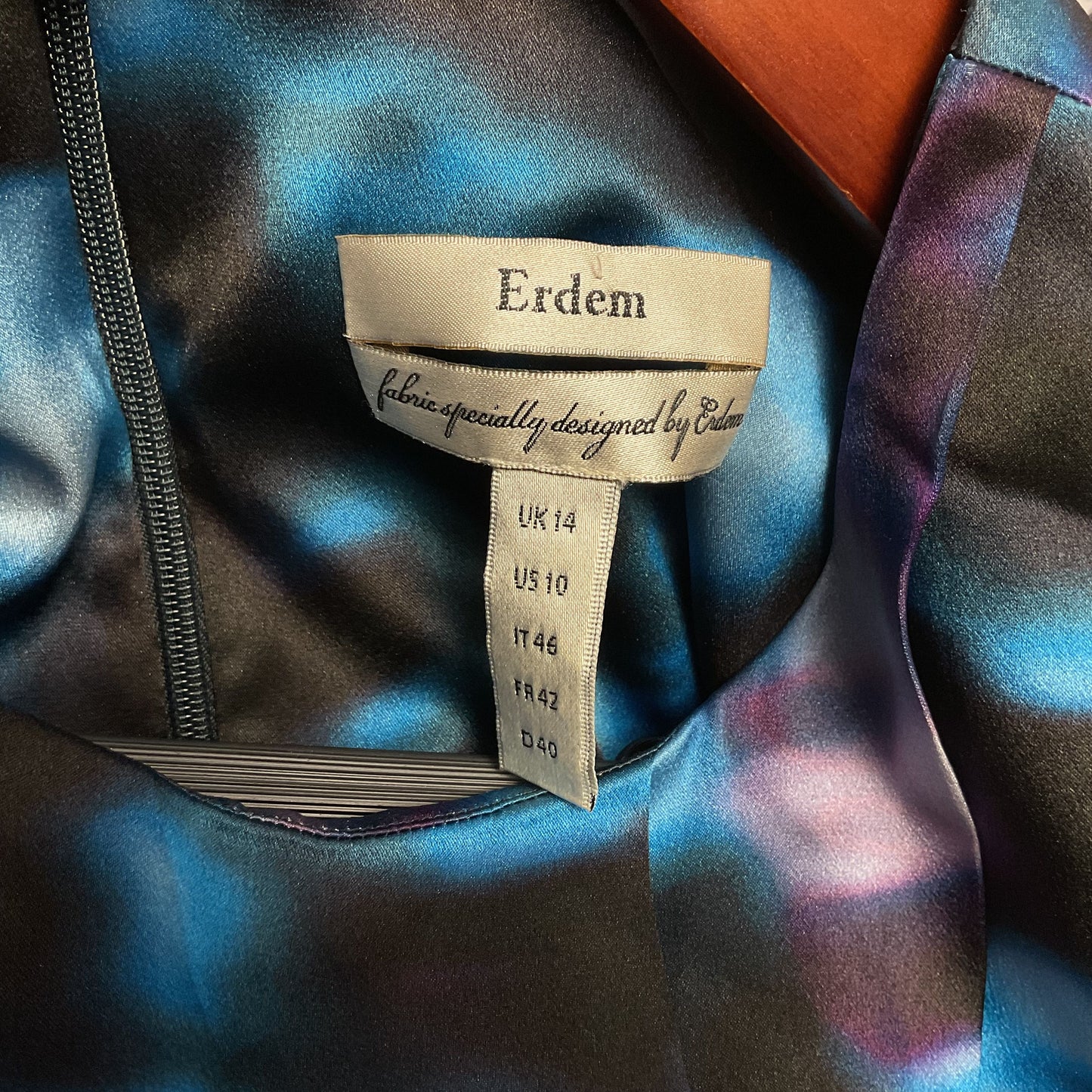 Erdem Black Blue Abstract Print Sleeveless 100% Silk Dress - Size 10
