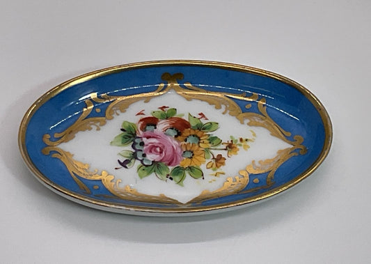 VTG./ANTIQUE LE TELLEC Gilded Floral Handpainted Porcelain Trinket Bowl- 4.75"