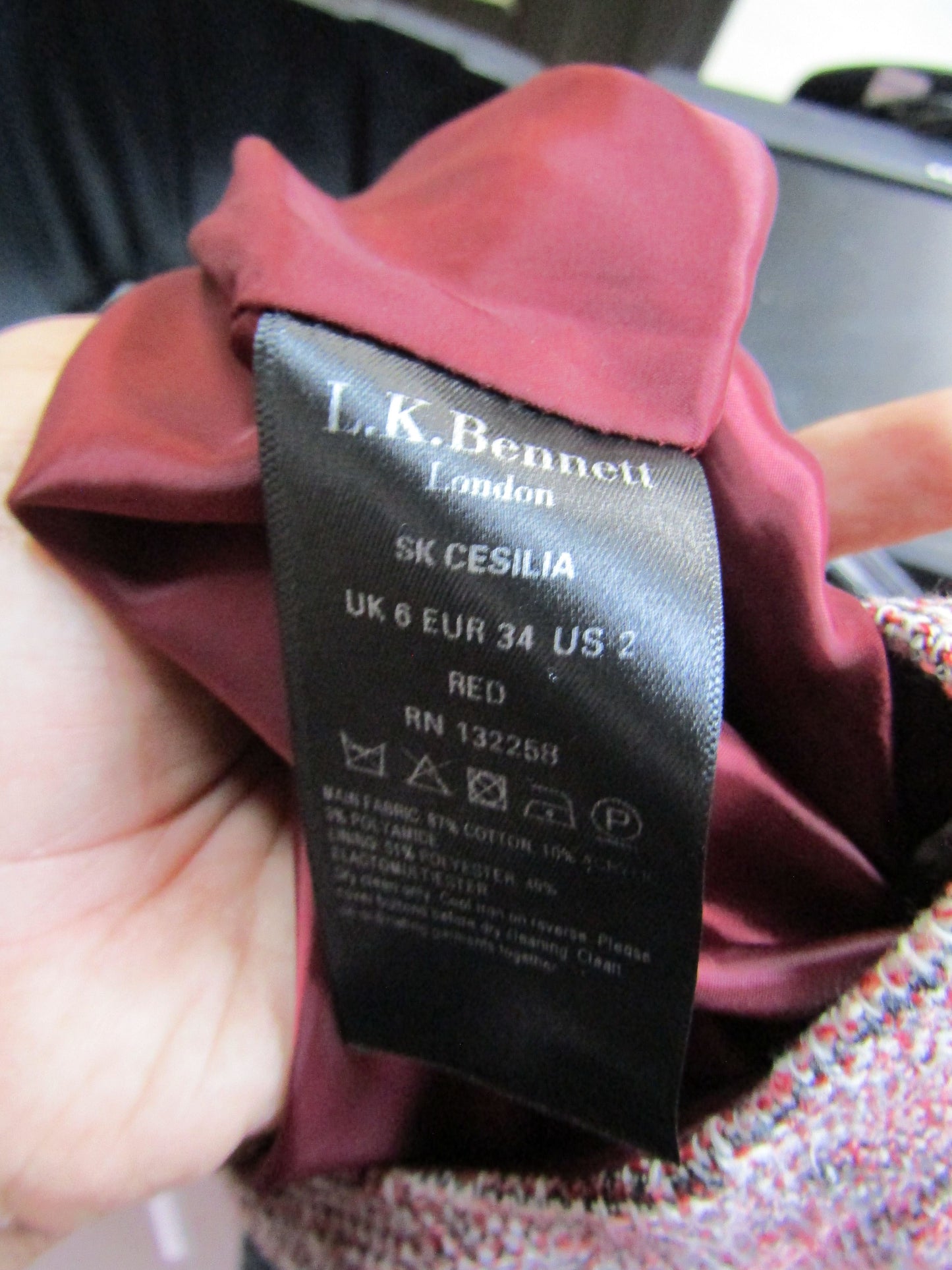 L.K. Bennett Women's Red Tweed Skirt Size 2