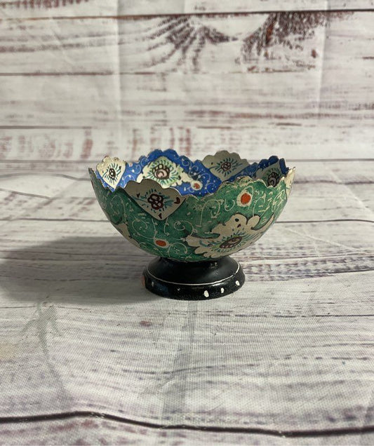 Vintage Metal Multicolor Hand Painted Enamel Small Trinket Bowl 1.5"