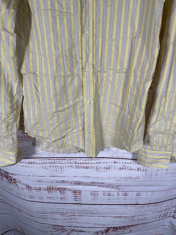 Hugo Boss Slim Fit Yellow & Gray Striped Long Sleeve Button Shirt Size M