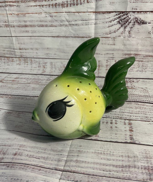 Vintage Ceramic Fish Pomander Air Freshener Figurine Glazed Green