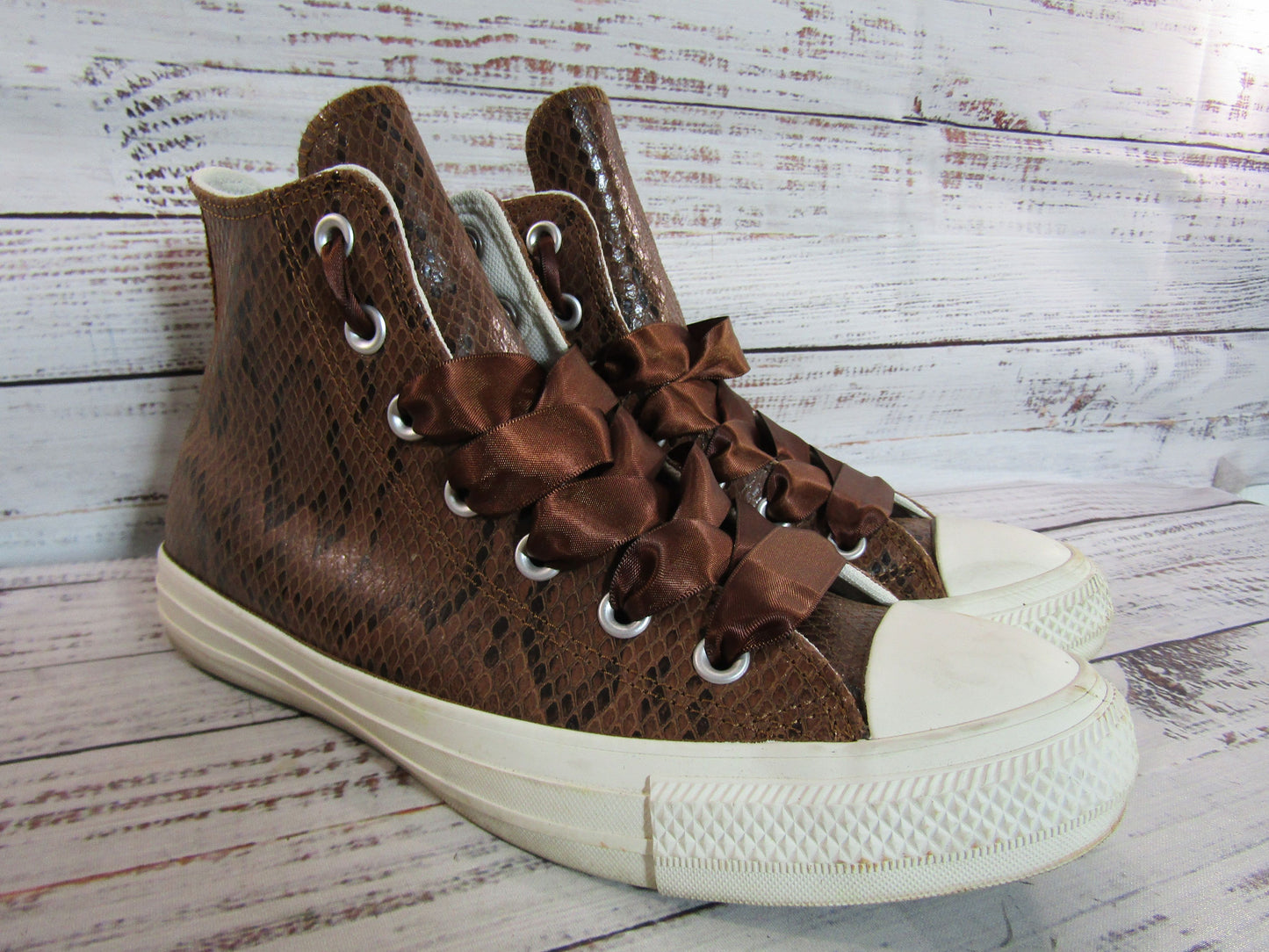 Converse Chuck Taylor Women's Brown Leather Snake Embossed High Top Sneakers