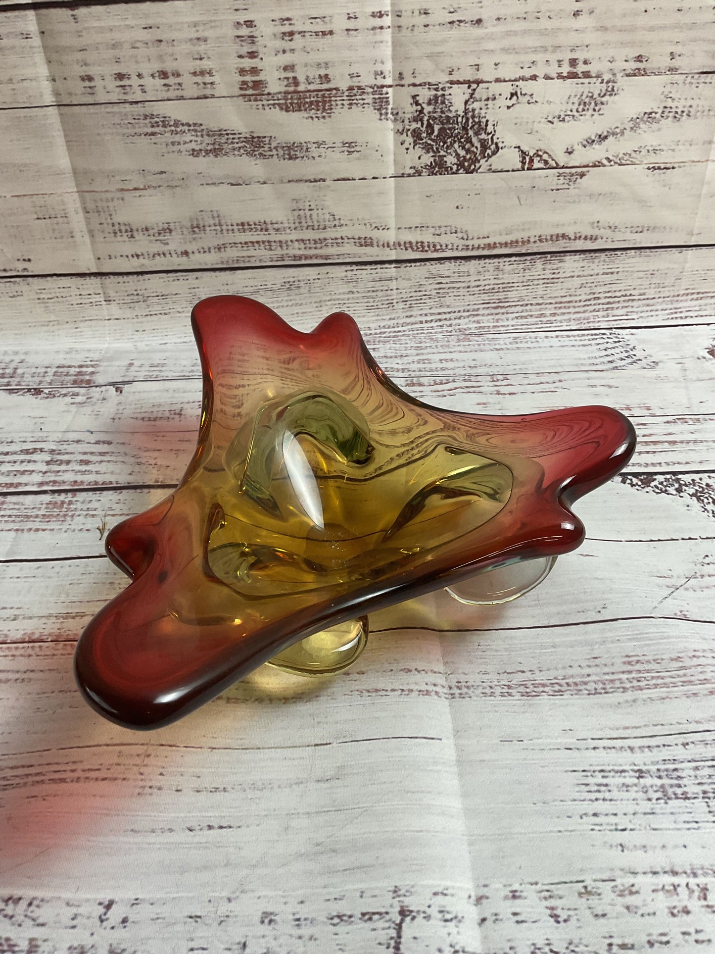 Amber Gradient Tri Tip Glass Art Bowl