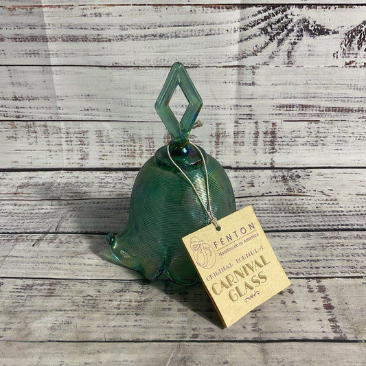 NWT Fenton Green Carnival Glass Bell Handmade Collectible Decor