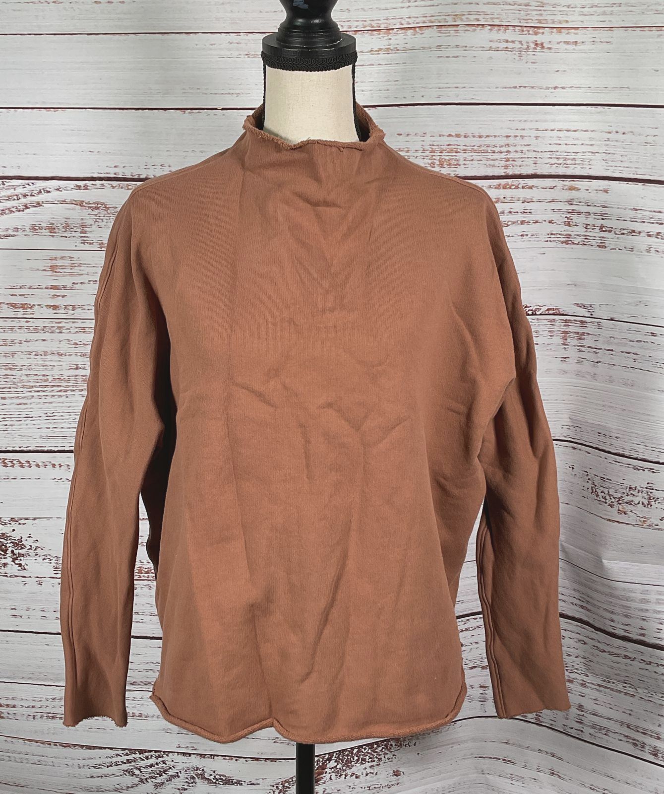 Frank & Eileen Cotton Effie Funnel Neck Sweater Brown S