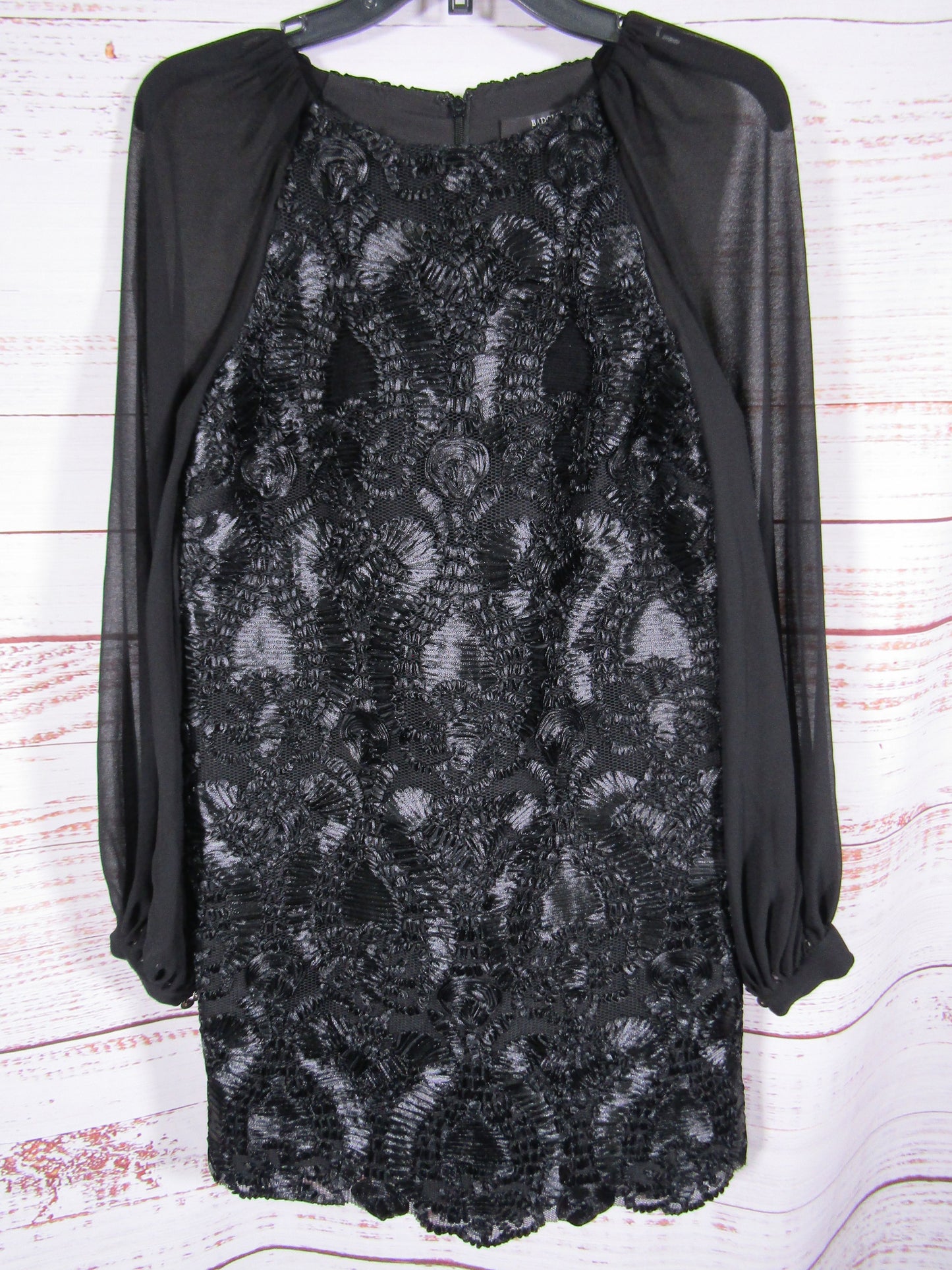 Badgley Mischka Women's Black Soutache Embellished Sheer Blouson Sleeves Dress