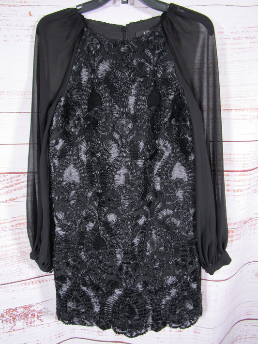 Badgley Mischka Women's Black Soutache Embellished Sheer Blouson Sleeves Dress