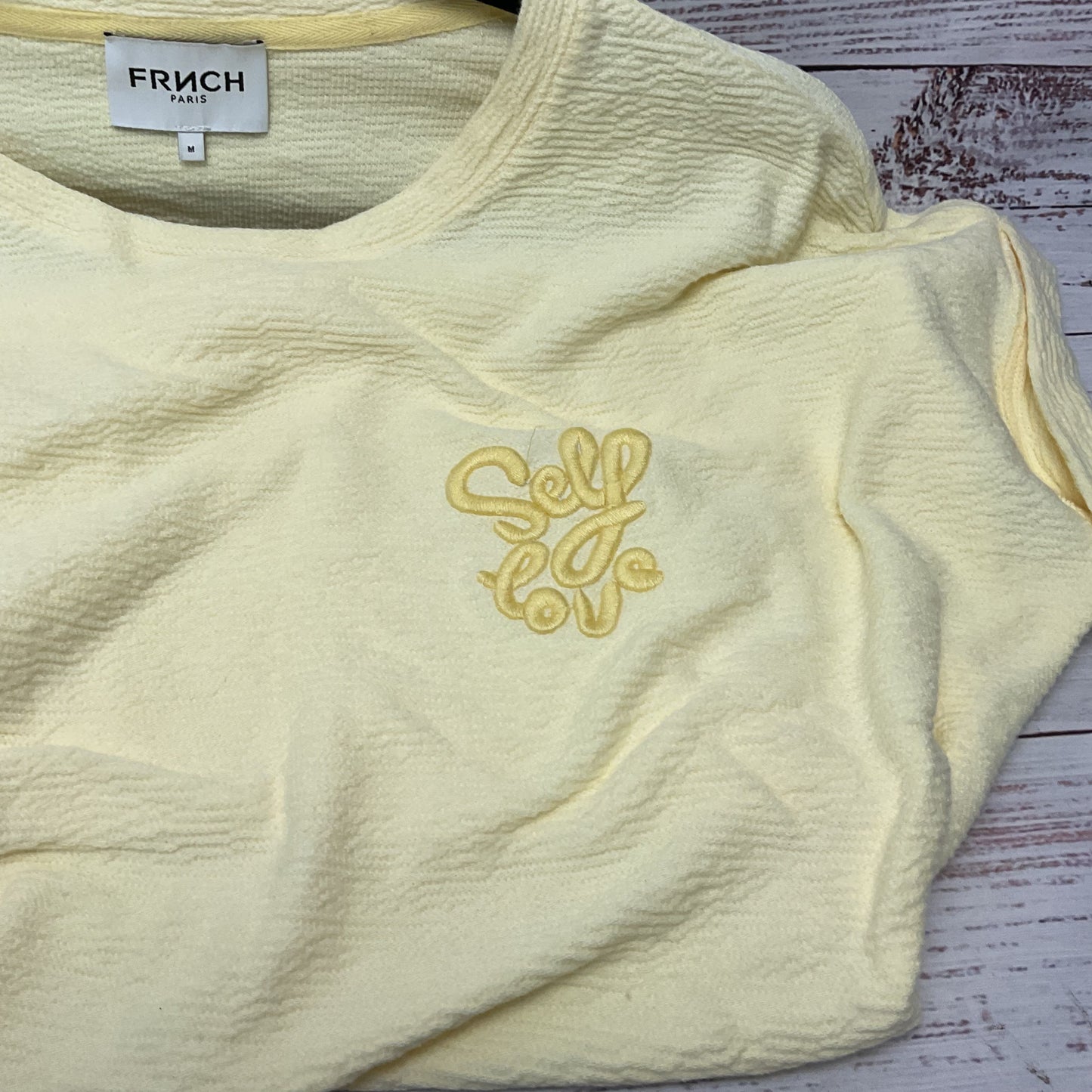 Frnch Self Love Embroidered Cotton Crepe Texture Top Shirt - Size M