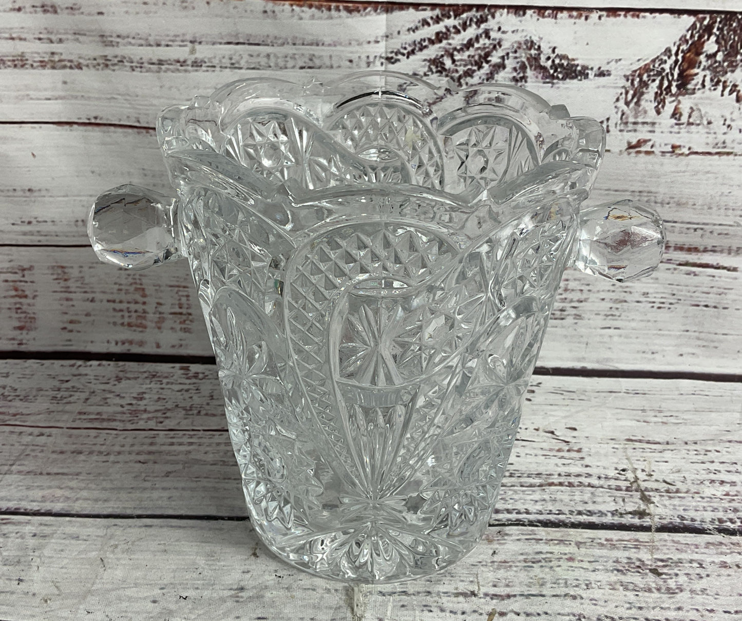 Vintage Cut Glass 5.5" Czechoslovakia Ice Bucket Clear