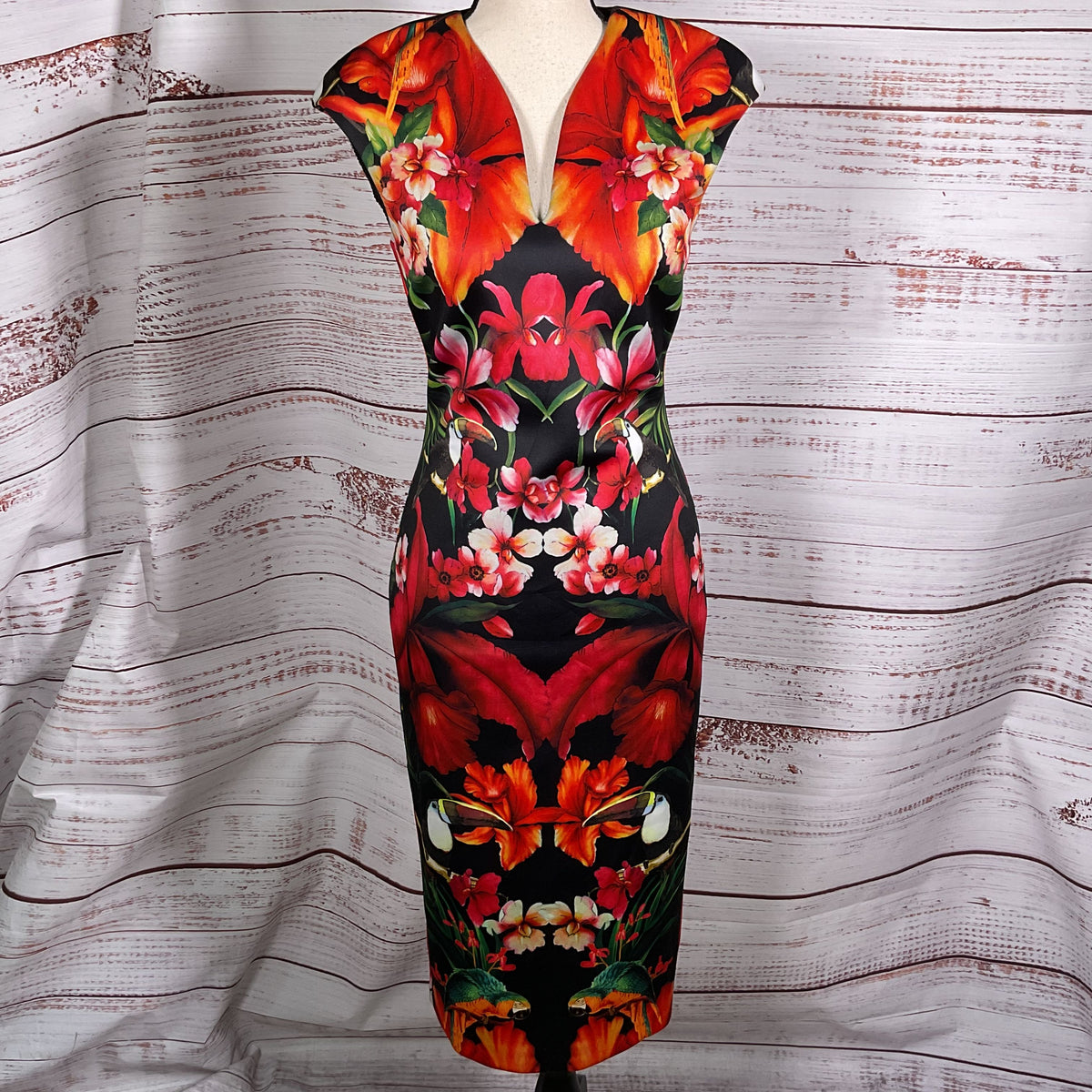 TED BAKER Women's Bismii Toucan Sheath Midi Dress- SZ 2