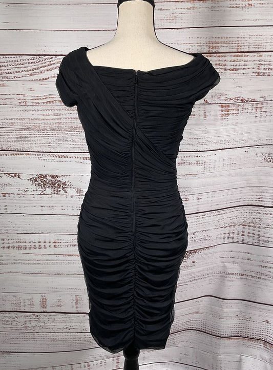 Tadashi Shoji Ruched Chiffon Lace Bodycon Black XS