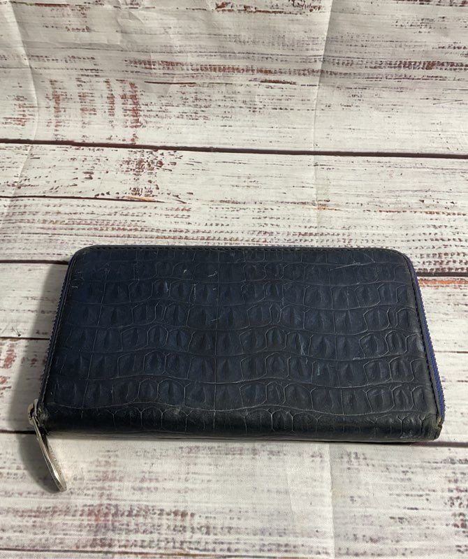 Vintage Furla Women's Genuine Leather Croc Embossed Clutch Purse Blue