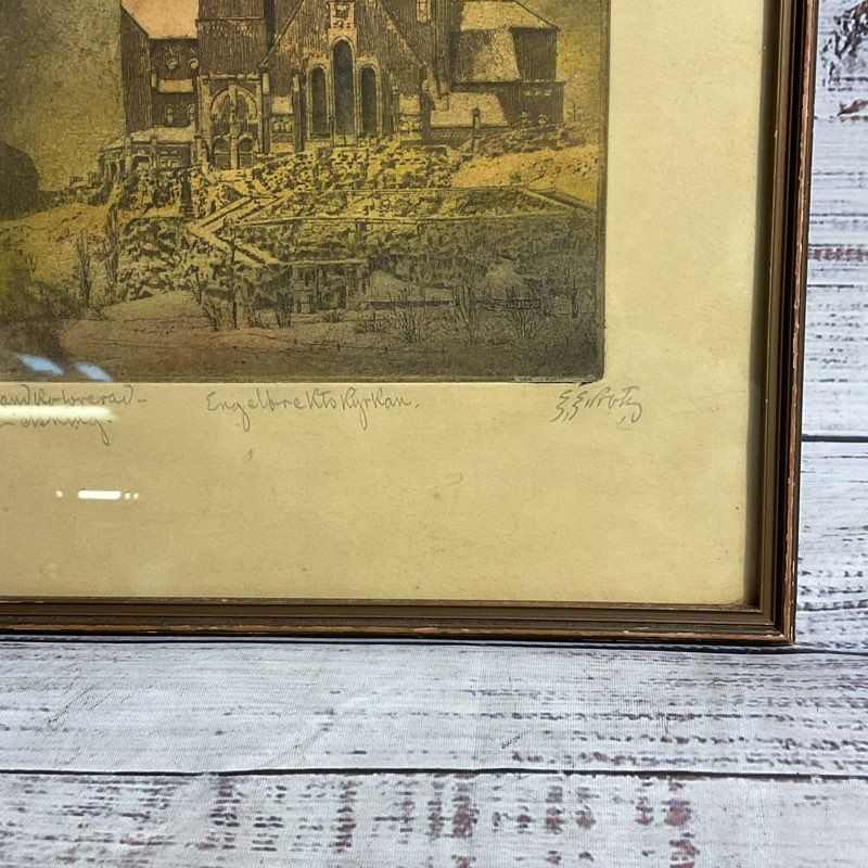 VTG Early 1900s "Engelbrektskyrkan" Swedish Church Etching Framed by Erik Ekroth