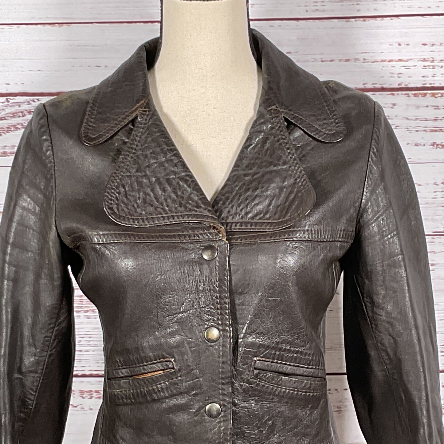ROBERT GRAHAM Women's Brown Crop Fitted Leather Jacket- SEE MEASUREMENTS