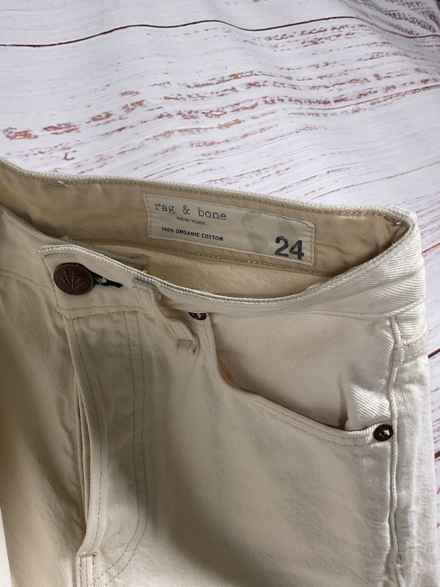 Rag & Bone White High Rise Wide Leg Jeans - Size 24