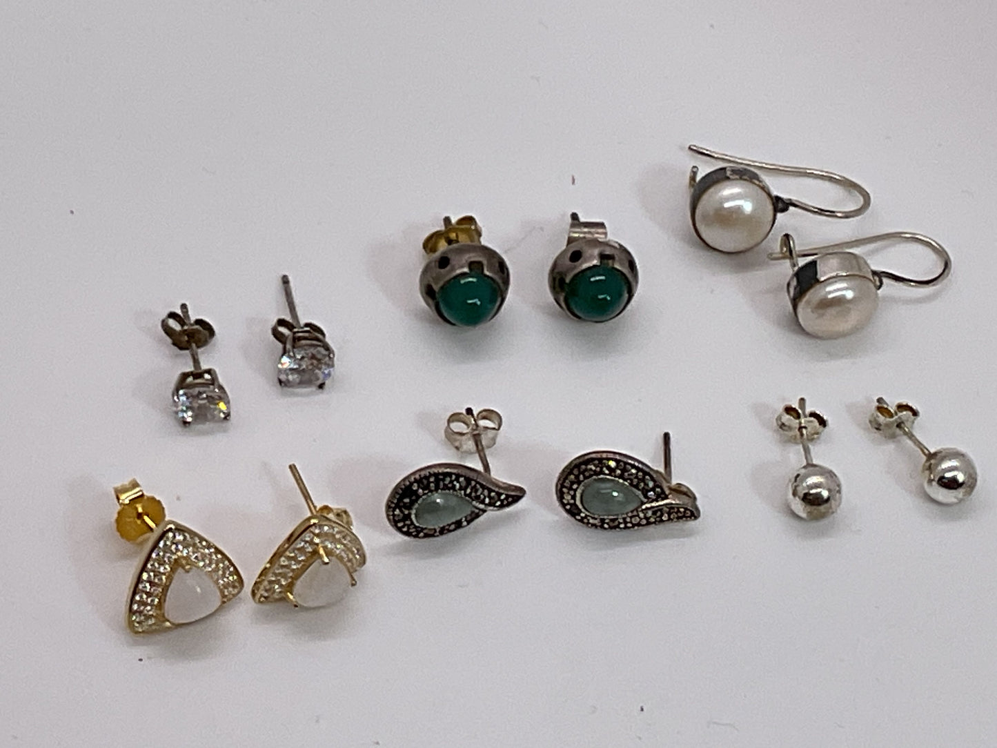 Set of 6 Sterling Silver & Rhinestone Earrings- 12.67g