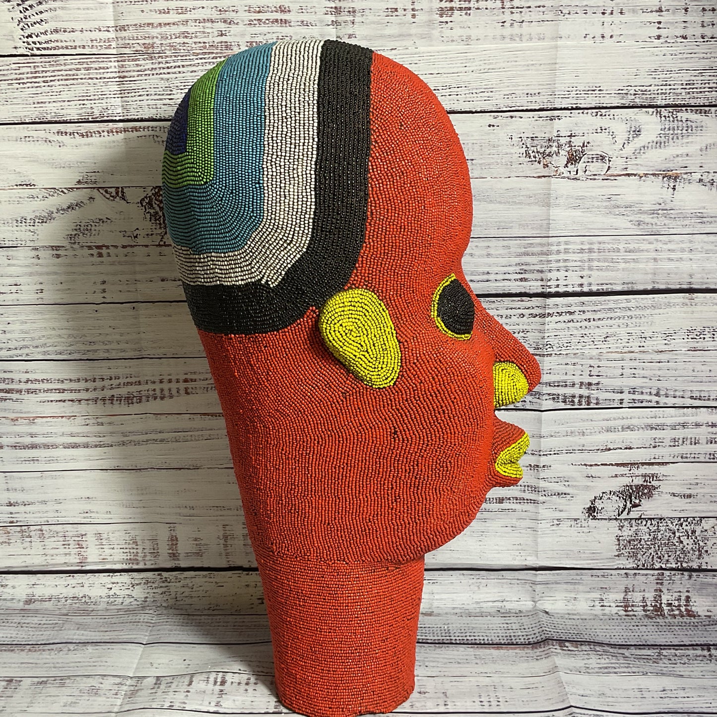 VTG. Large Cameroon African Art Bamiléké Beaded Terracotta Head- 19"