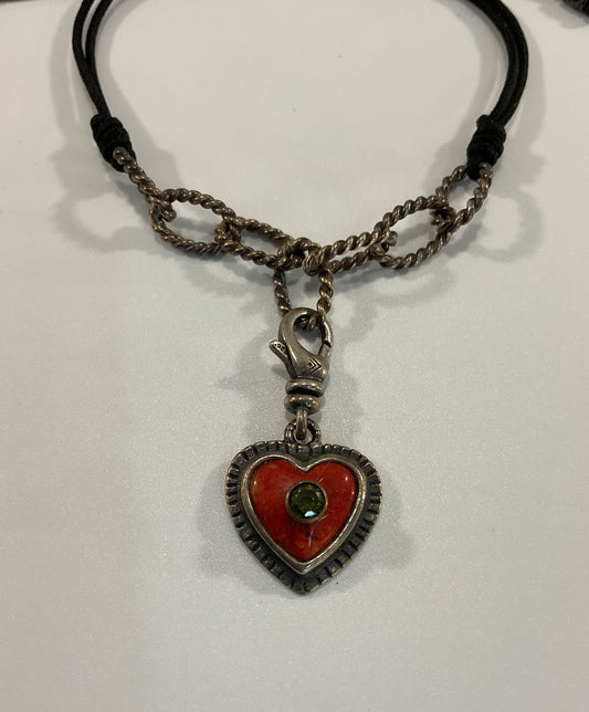 Silpada Red Hot Love Sterling Silver Adjustable Cord Bracelet With Charm
