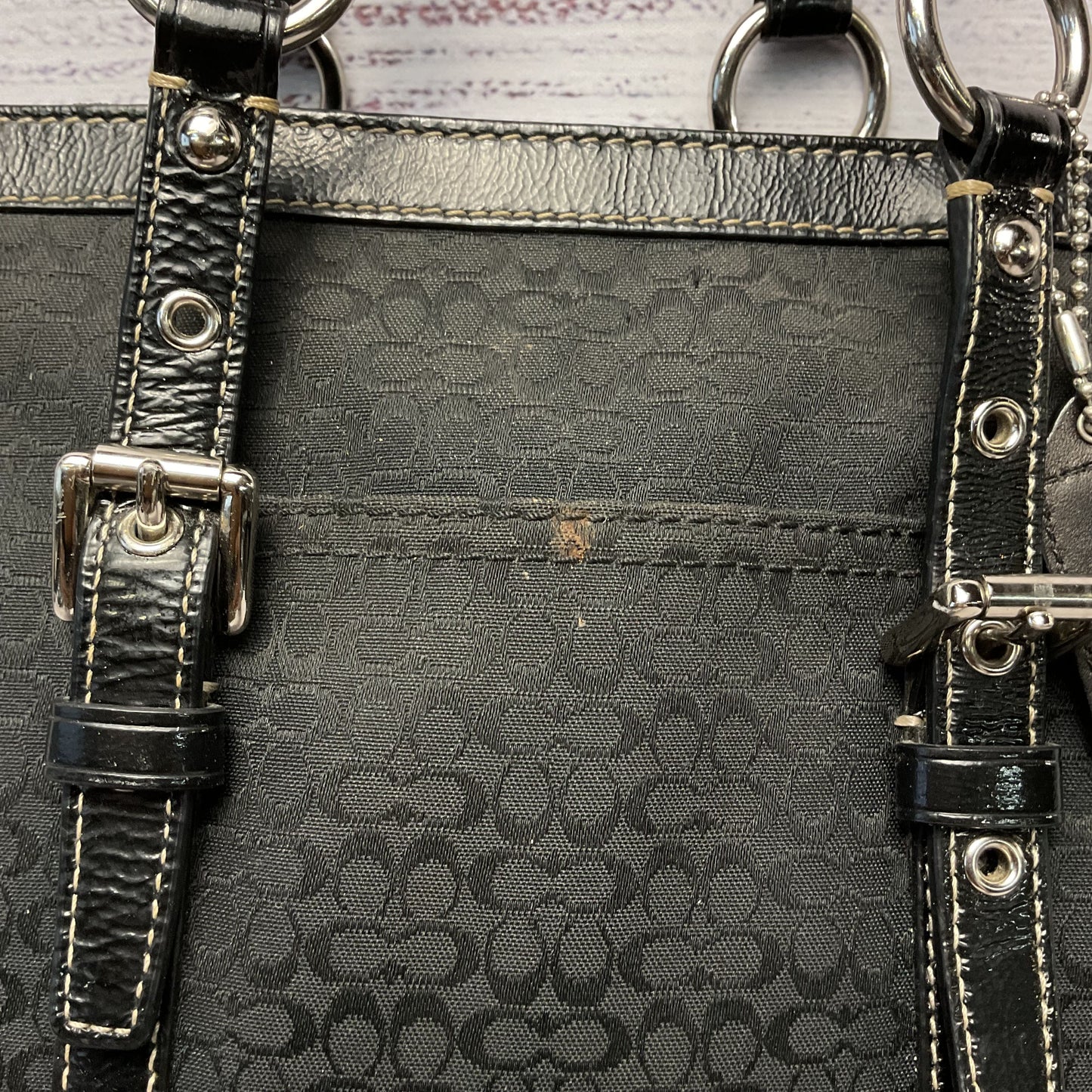 Coach Black Jacquard Fabric Patent Leather F1182-18806E Gallery Tote Purse