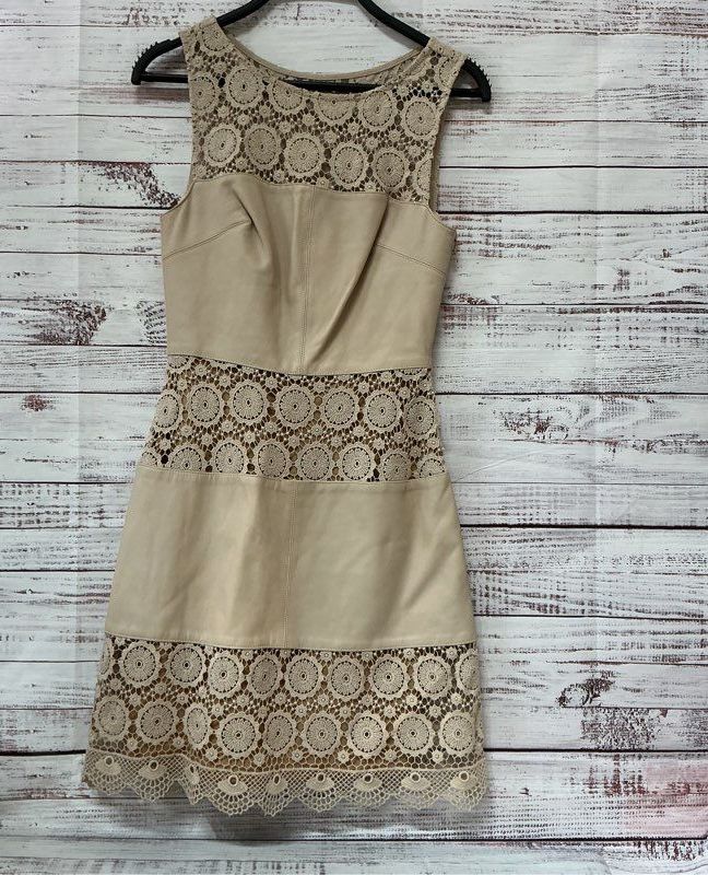 Women's Bailey 44 Tan Faux Leather Dress with crochet inserts Size XS