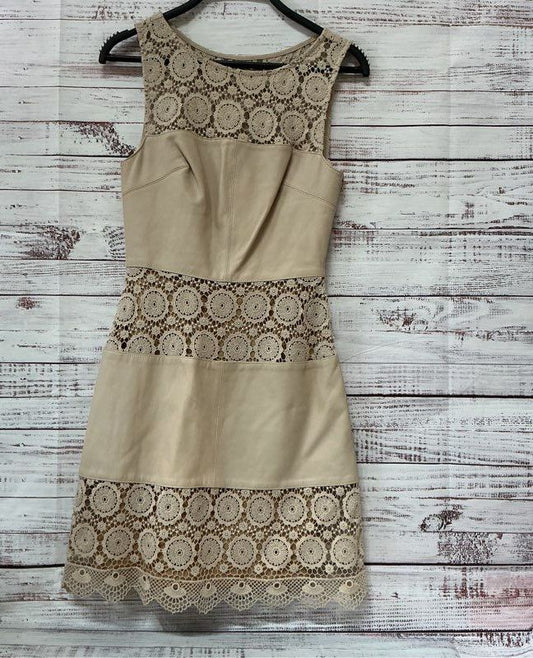 Women's Bailey 44 Tan Faux Leather Dress with crochet inserts Size XS
