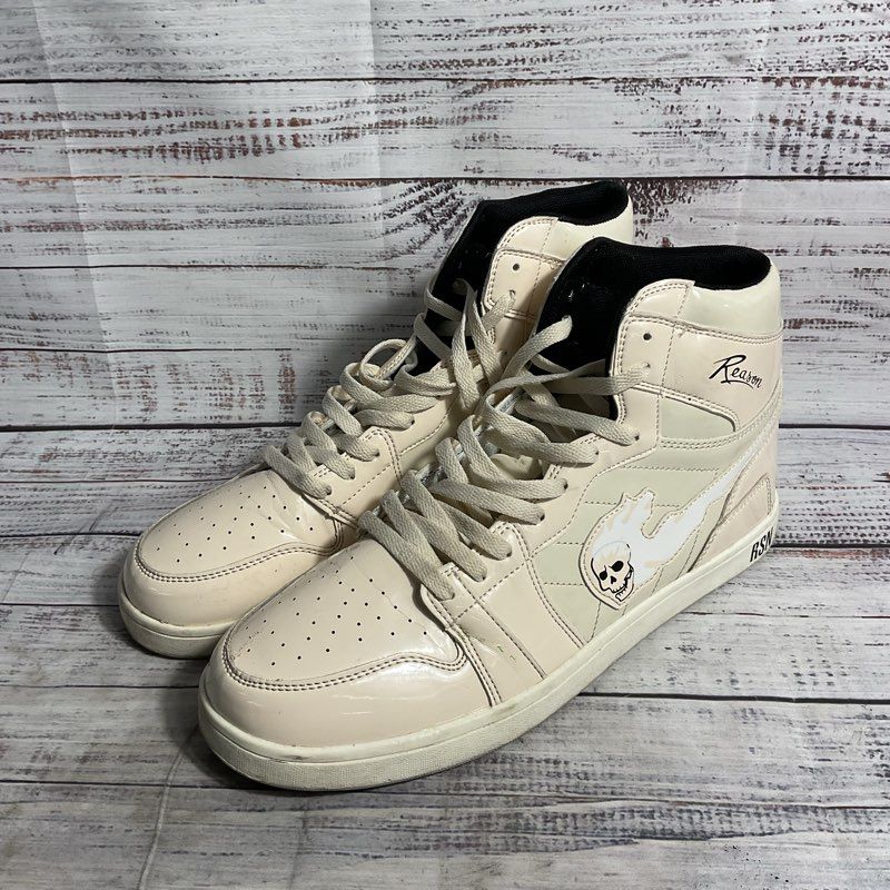 Reason Flaming Skull Cream Hi Top Sneaker Casual Shoe Men's 12