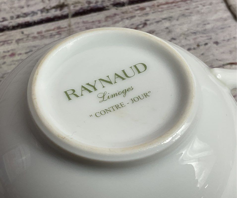 Contre Jour by Raynaud Limoges Floral Tea Cup Saucer Salad Plate White Green
