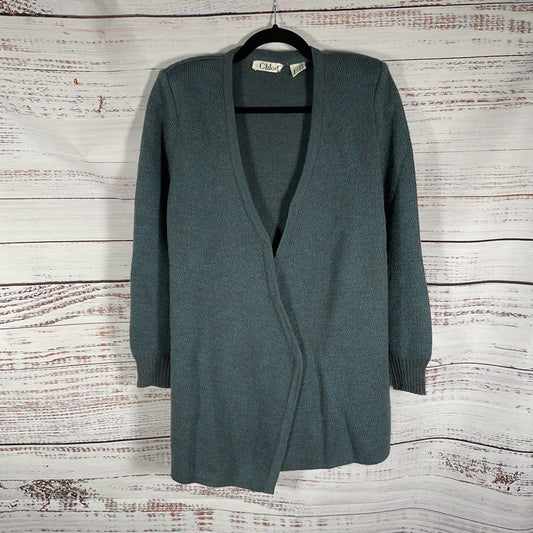 Chloe Blue Speckled Knit Wool Blend Wrap Shoulder Pad Cardigan Read Description
